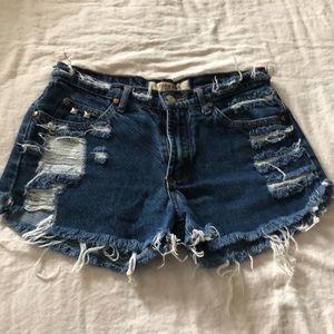 Vintage inspired distressed high waisted shorts